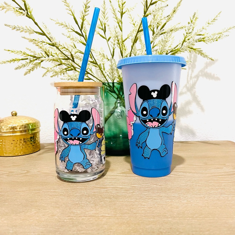 Stitch Stacks Cold Cup, Stitch Snacks Glass , Glass can, Cold cup, Disney Cup